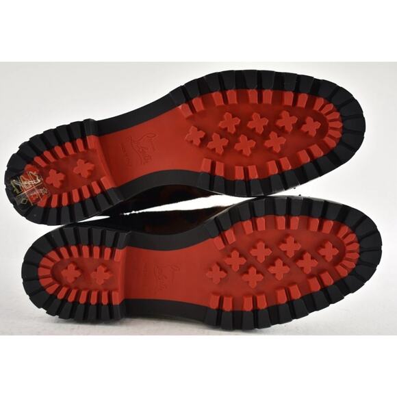 Christian Louboutin TS Croc Flat Black Leopard Pony Spike Combat Ankle Boot 38 - Picture 15 of 15